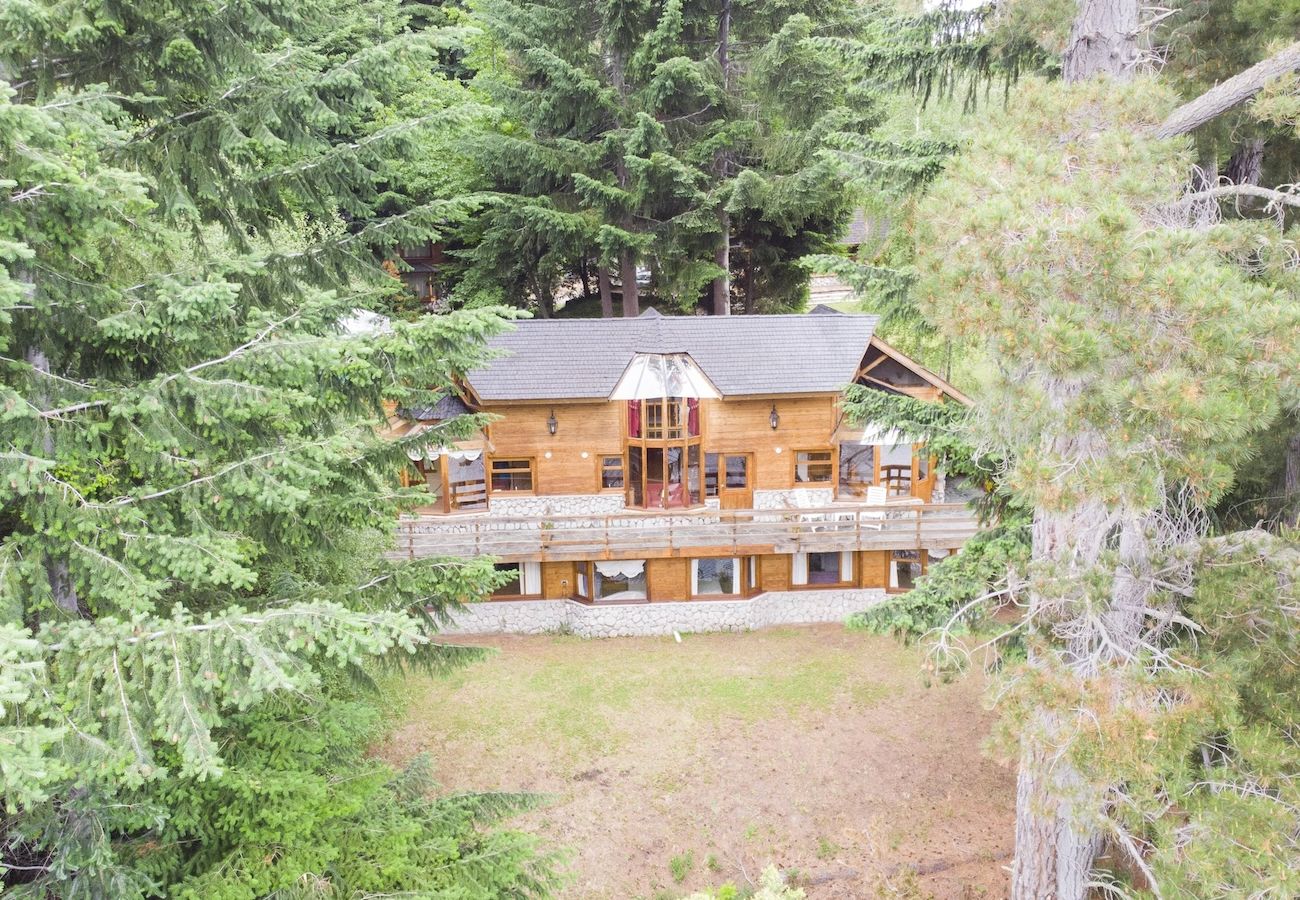 Foto aérea de fachada de cabañas frente al lago villa la angostura | Le Pommier 1